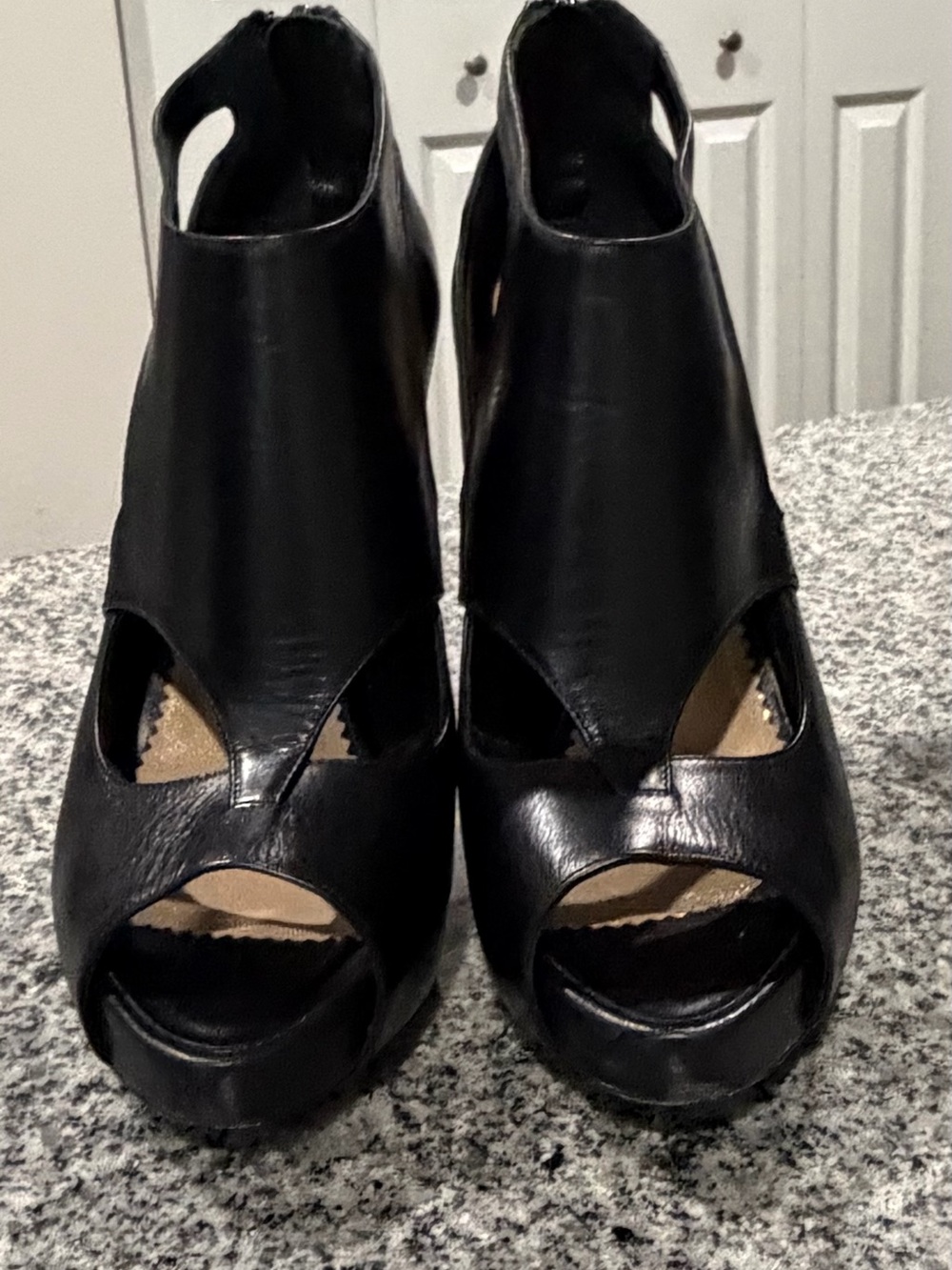 Emporio Armani Black Open-Toe Leather Women’s Heels
